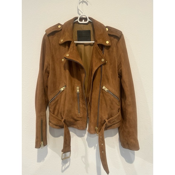 AllSaints Balfern suede moto leather jacket brown NWT - Picture 9 of 9